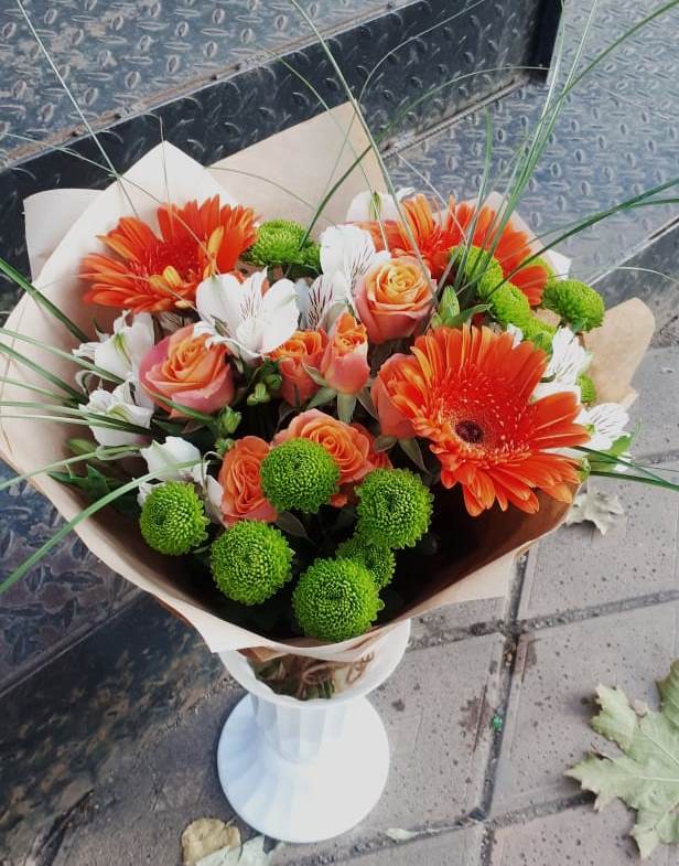 Букет цветов из: Герберы, Хризантемы, Альстромерии и Розы в Игумново