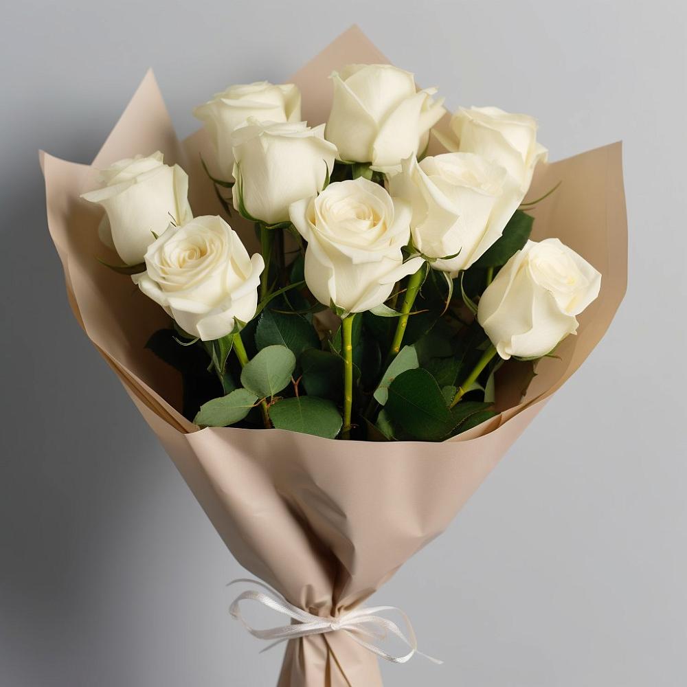 Букет 9 Белых роз Эдлесс Лав в Игумново