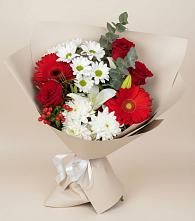 Букет цветов из:  Розы, Хризантемы, Герберы и Лилии в Игумново