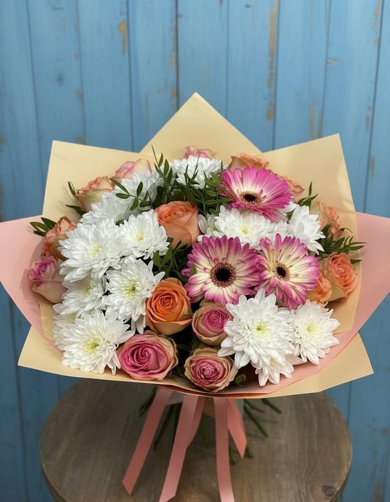 Букет цветов из: Розы, Герберы и Хризантемы в Игумново