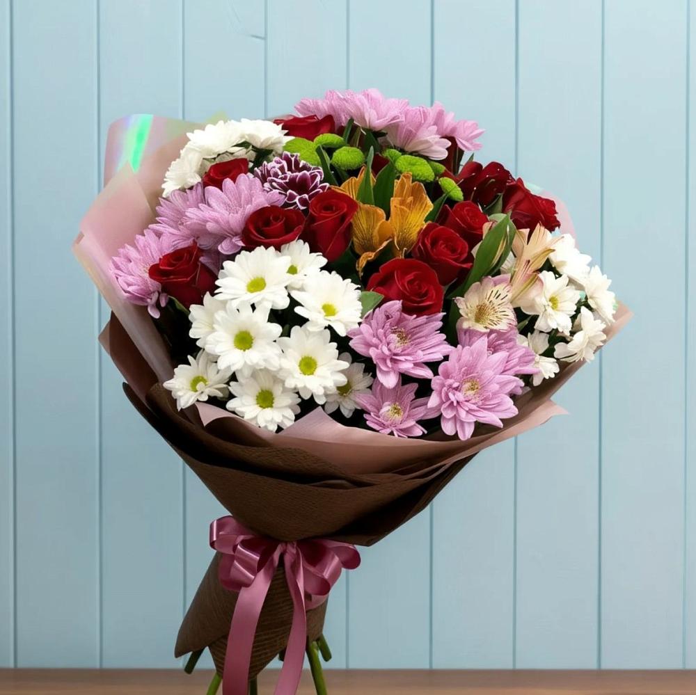 Букет цветов из: Розы, Хризантемы и Альстромерии в Игумново