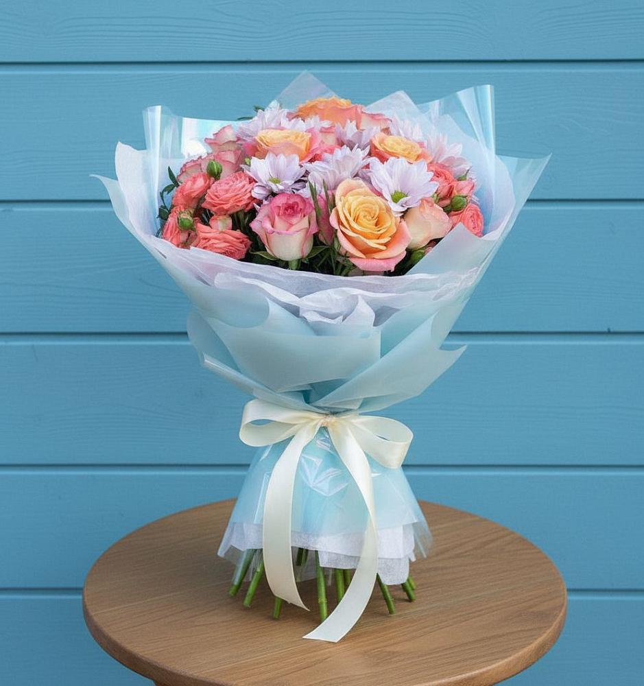 Букет цветов из: Хризантемы и Розы в Игумново